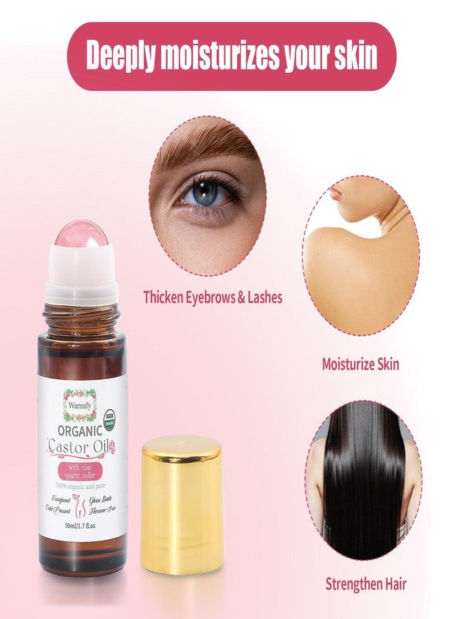 Warmify Organic Castor Oil with Rose Quartz Roll On for Body 50ml Large Bottle, Crystal Roller for Skin Moisturizing, Stretch Marks & Dry Areas, Cold-Pressed, Hexane-Free, Relaxing Self-Care Gifts for Women - Image 5